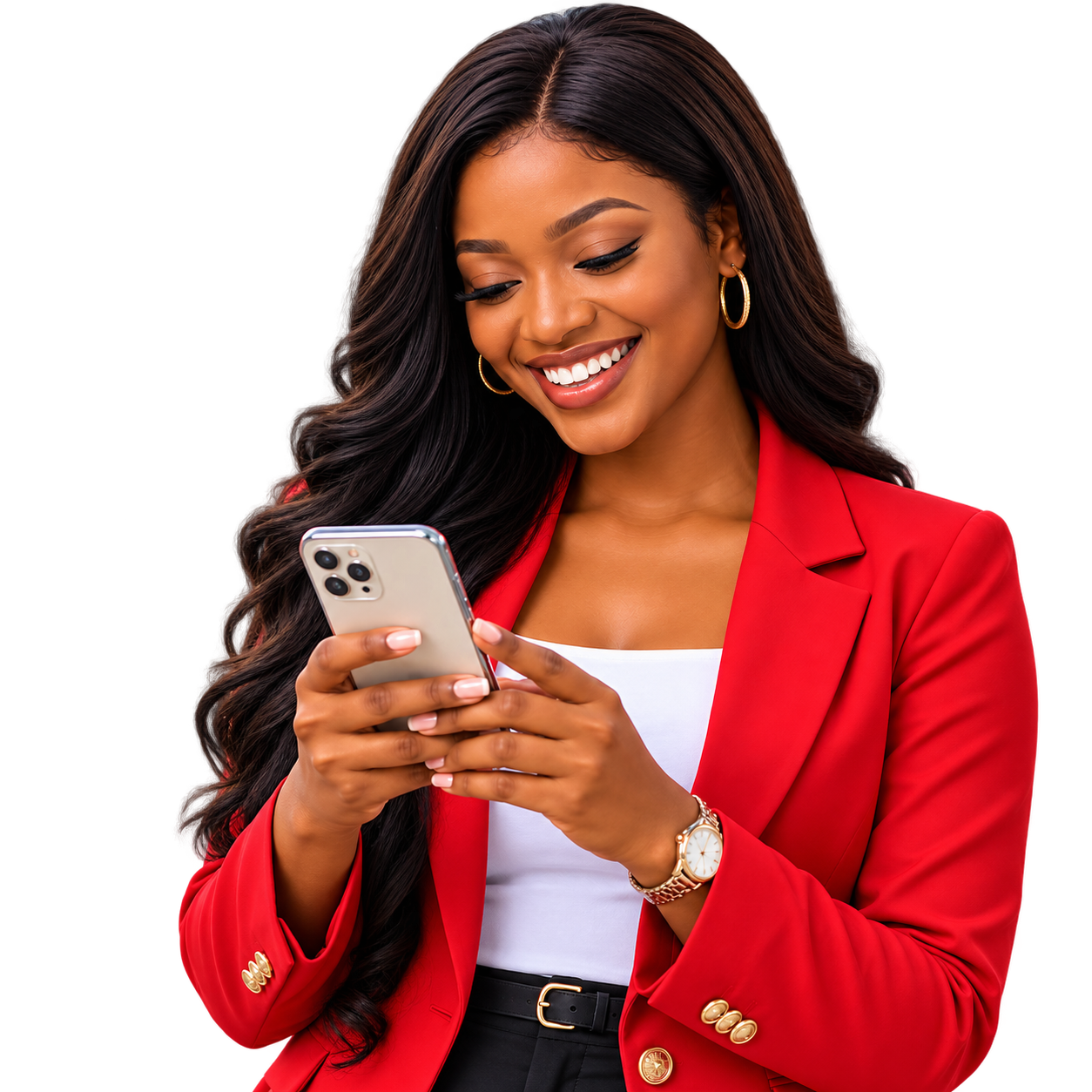 A business owner checking OpenList247 on her phone